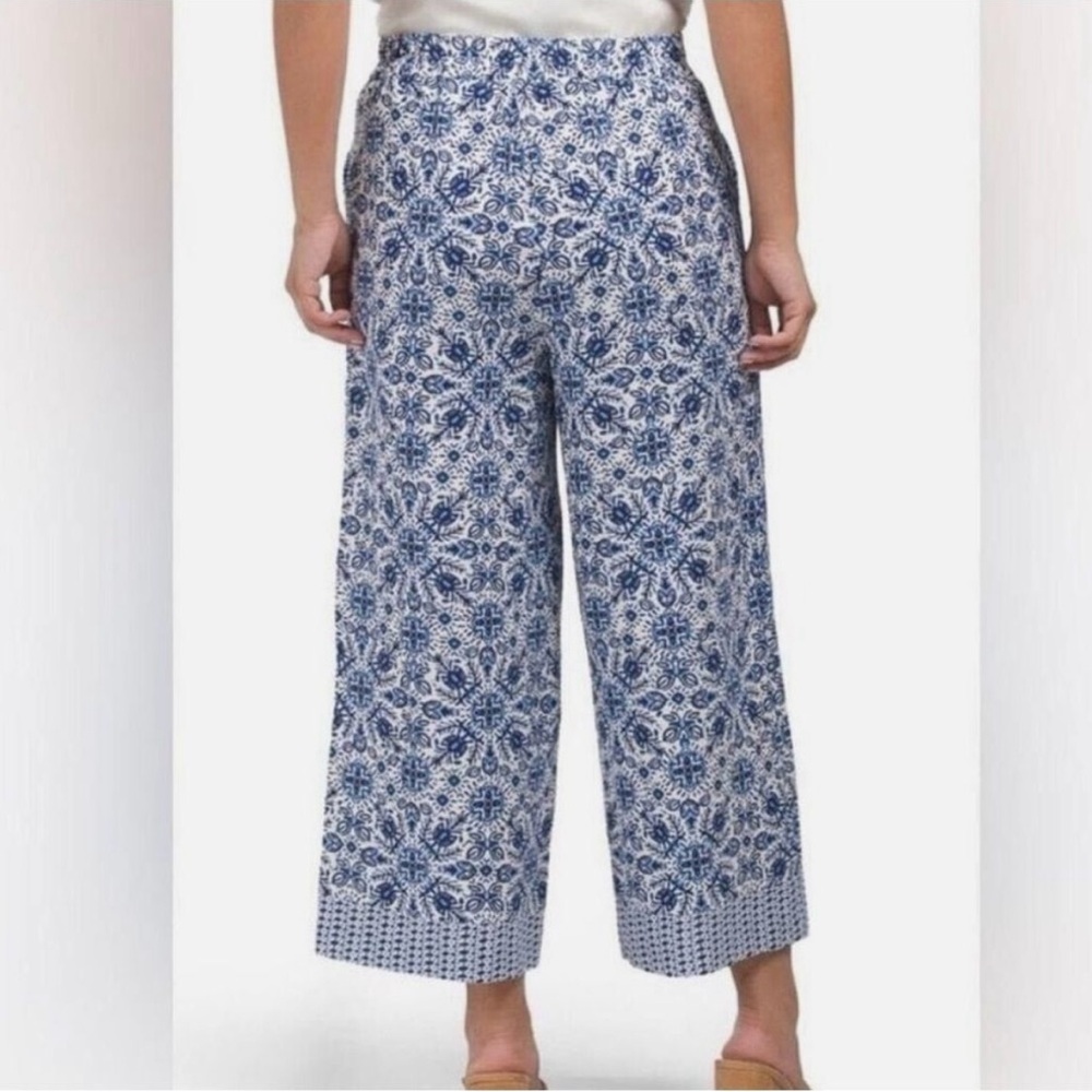 Joie Linen Blend Wide Leg Cropped Blue White Boho Tie Waist Pant Size 10. - Picture 3 of 7
